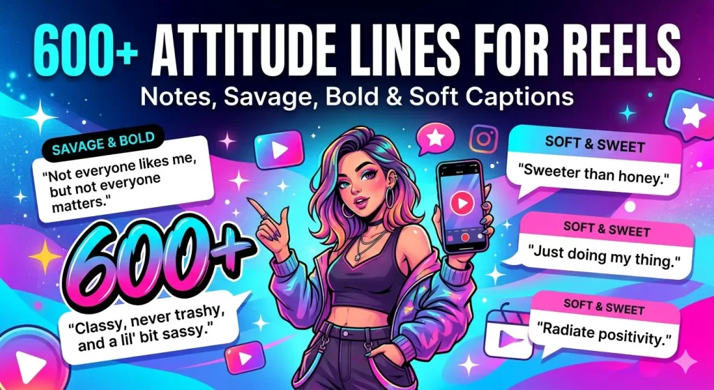 600+ Attitude Lines for Reels – Notes, Savage & Bold Captions (2026) 600+ attitude lines for reels